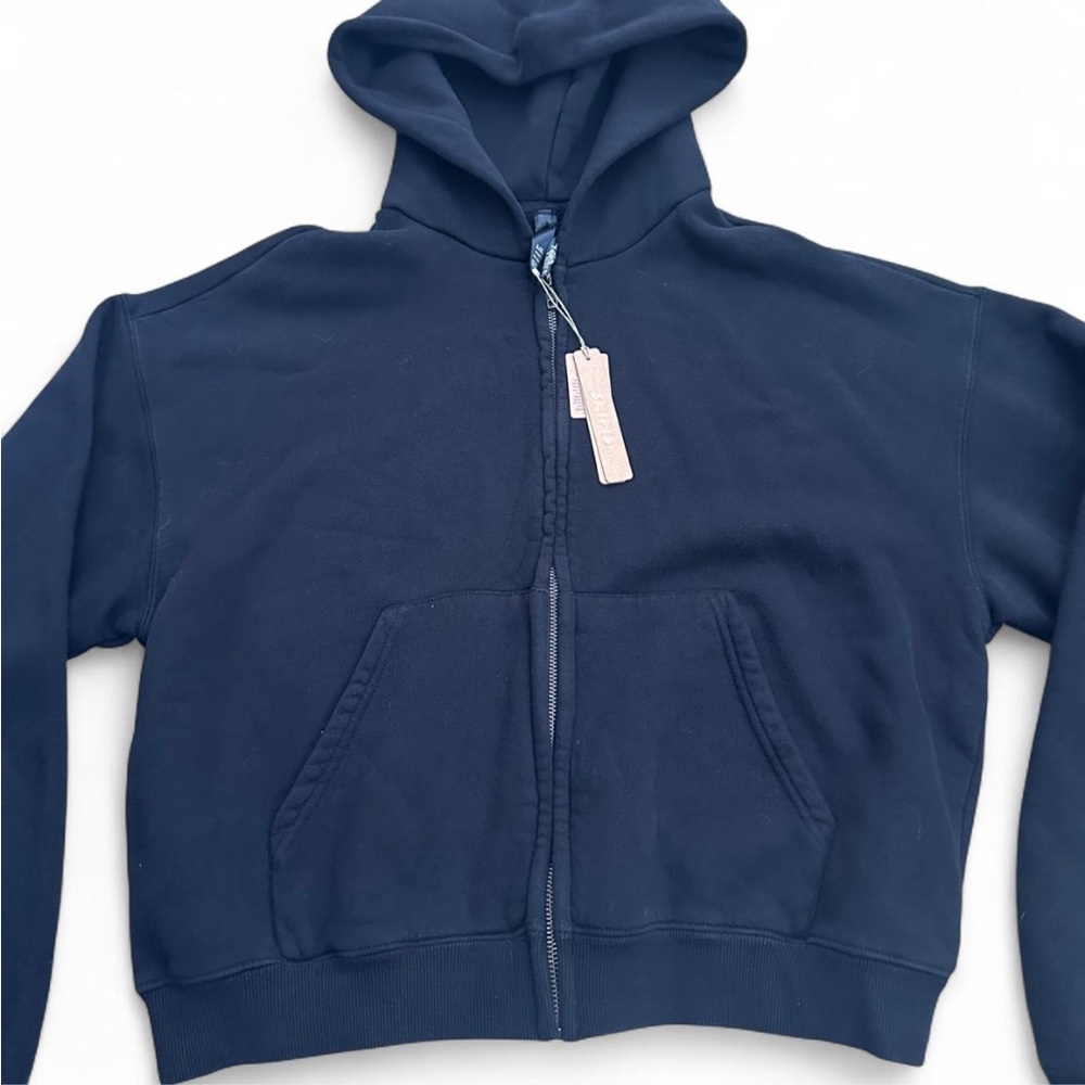 SKIMS *NWT VINTAGE FLEECE ZIP UP HOODIE | COLOR: WASHED ONYX | SIZE: L - Picture 8 of 12